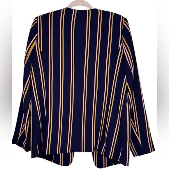 Halogen Womens Striped Yellow Pink Navy Blazer Open Front Career Business Large - Picture 4 of 7